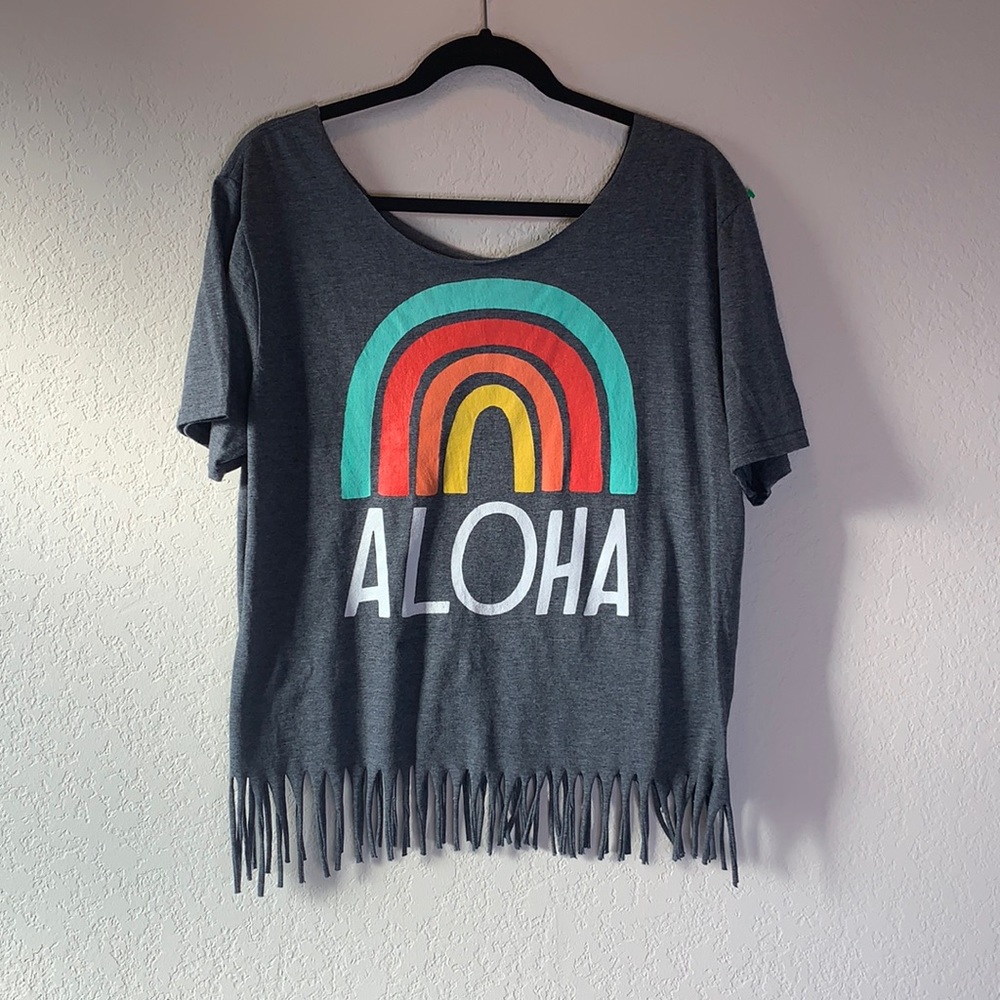Aloha Fringe Hem Graphic Tee